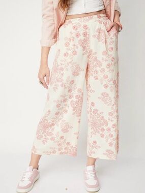 Max Linen Blend Wide Leg Straight Fit Floral Print Palazzos Casual Pants XL